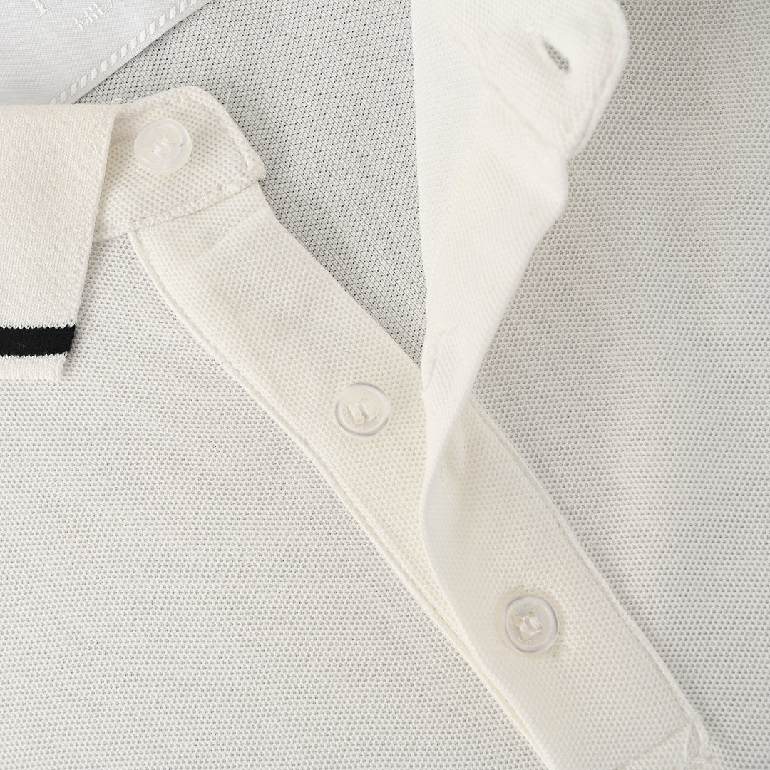 PRADA Short-Sleeve Polo Shirt with Black Stripe Detail