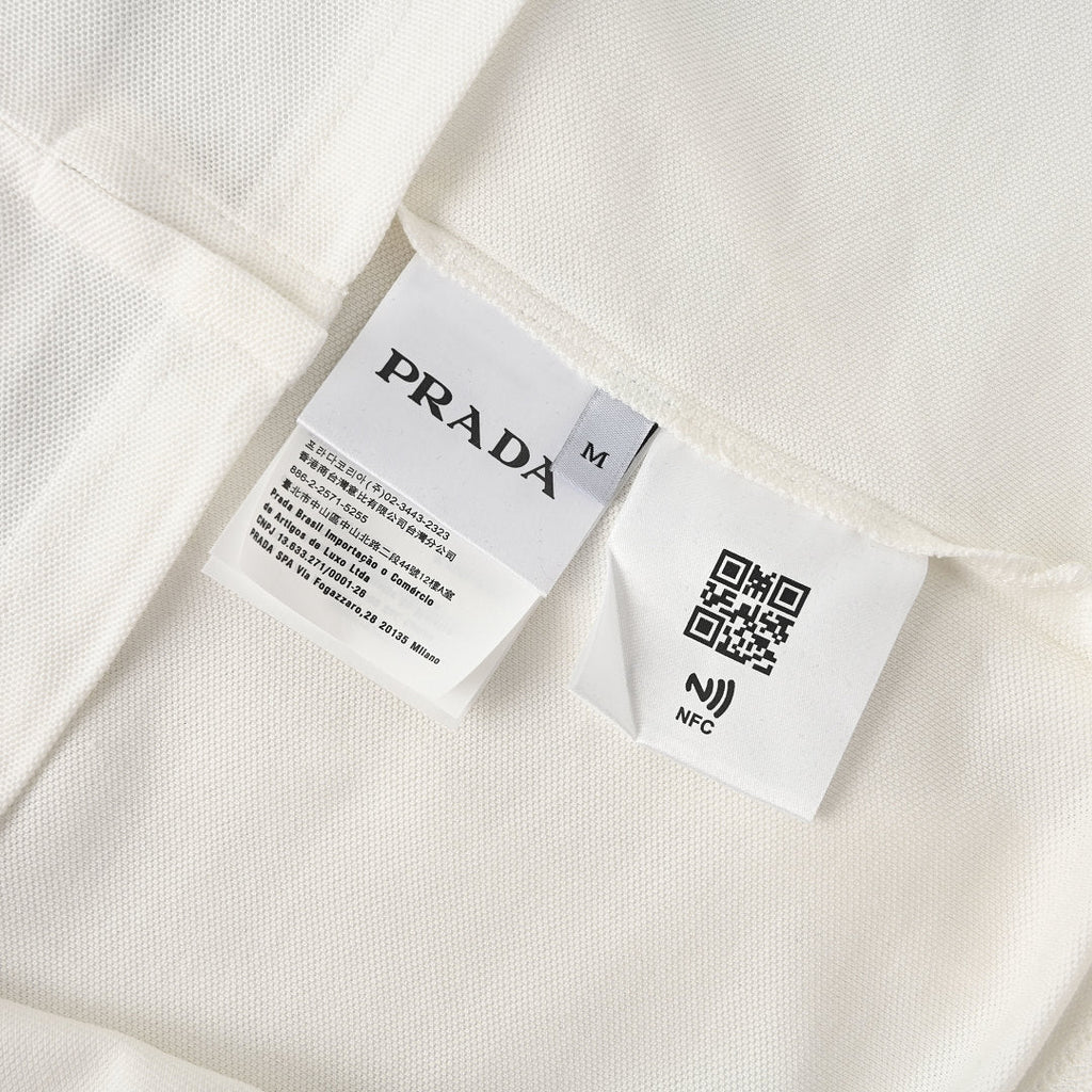 PRADA Short-Sleeve Polo Shirt with Black Stripe Detail