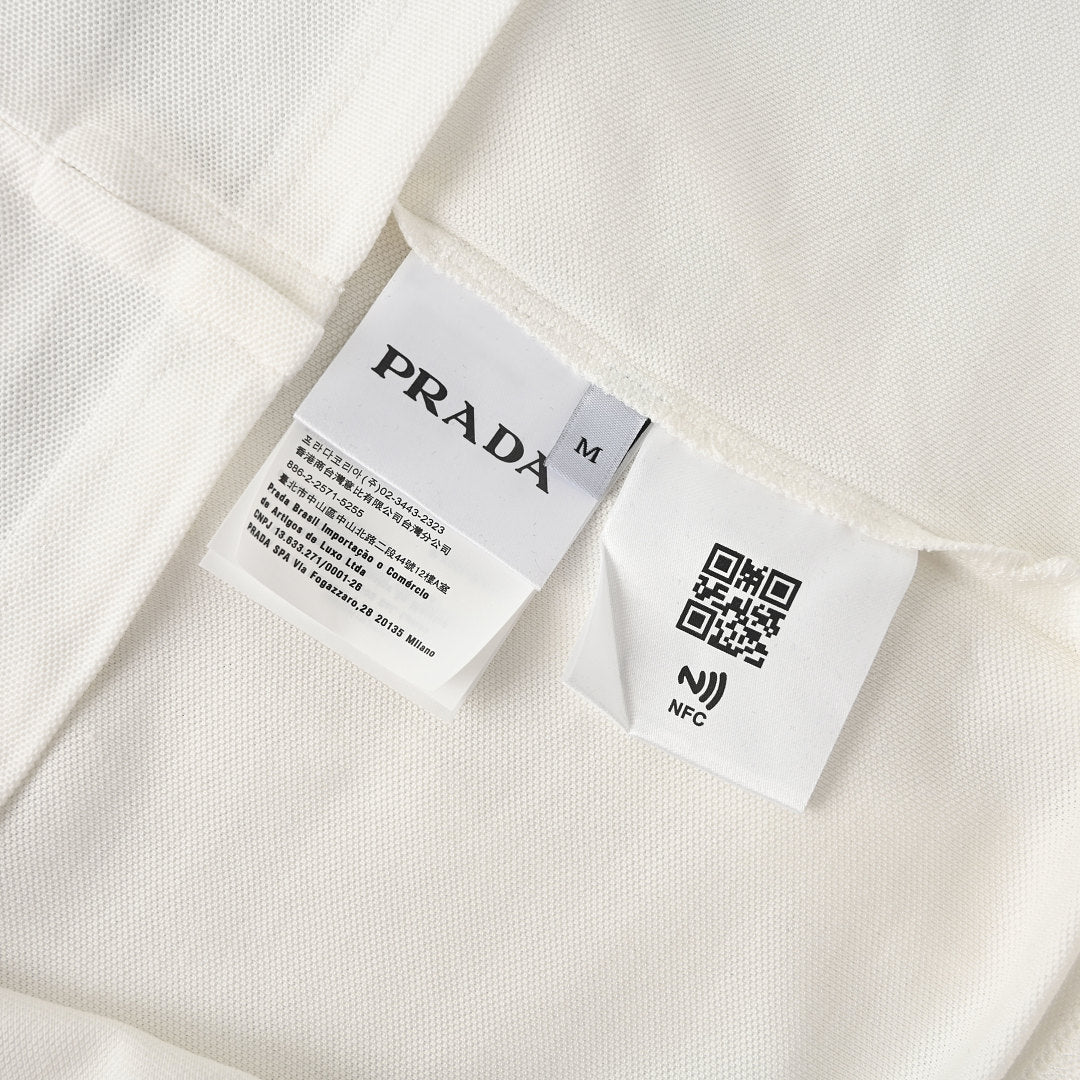 PRADA Short-Sleeve Polo Shirt with Black Stripe Detail