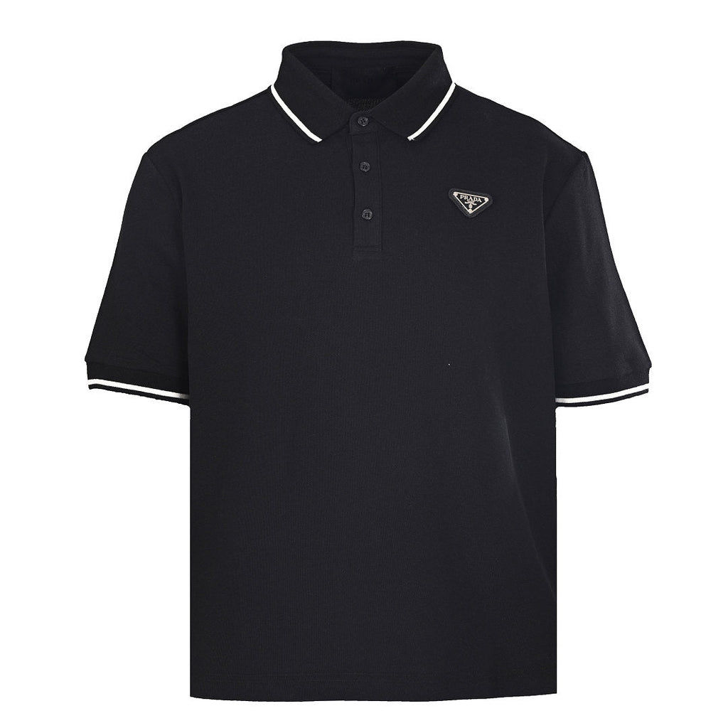 PRADA Short-Sleeve Polo Shirt with Black Stripe Detail