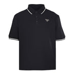 PRADA Short-Sleeve Polo Shirt with Black Stripe Detail