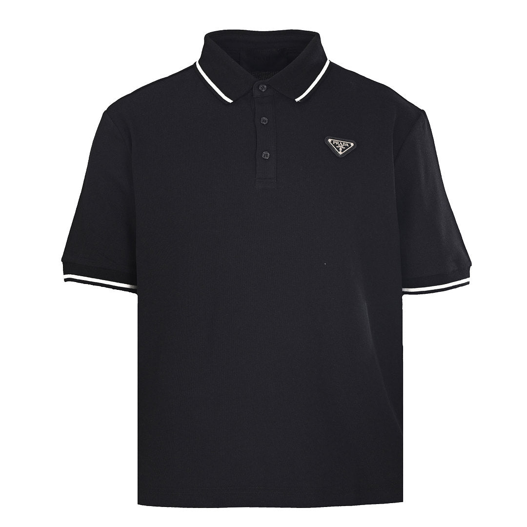 PRADA Short-Sleeve Polo Shirt with Black Stripe Detail