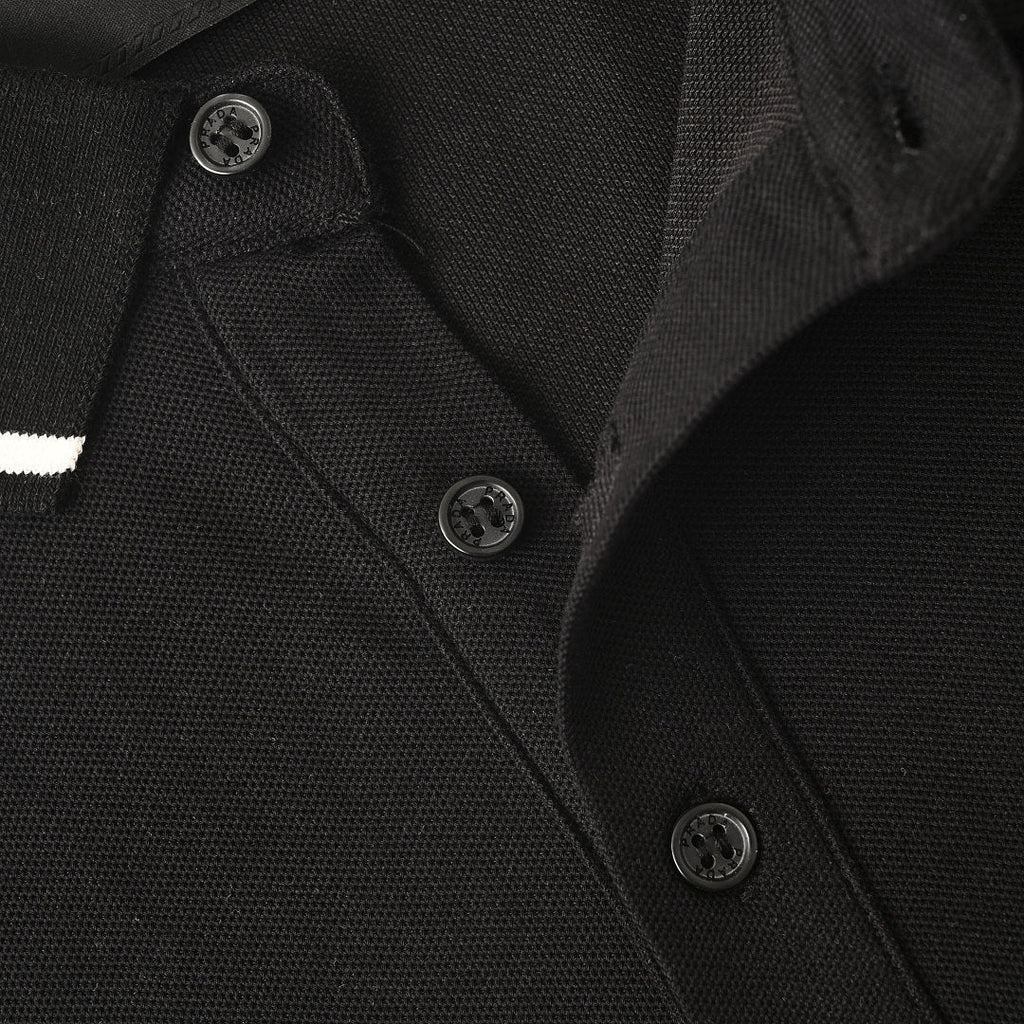 PRADA Short-Sleeve Polo Shirt with Black Stripe Detail