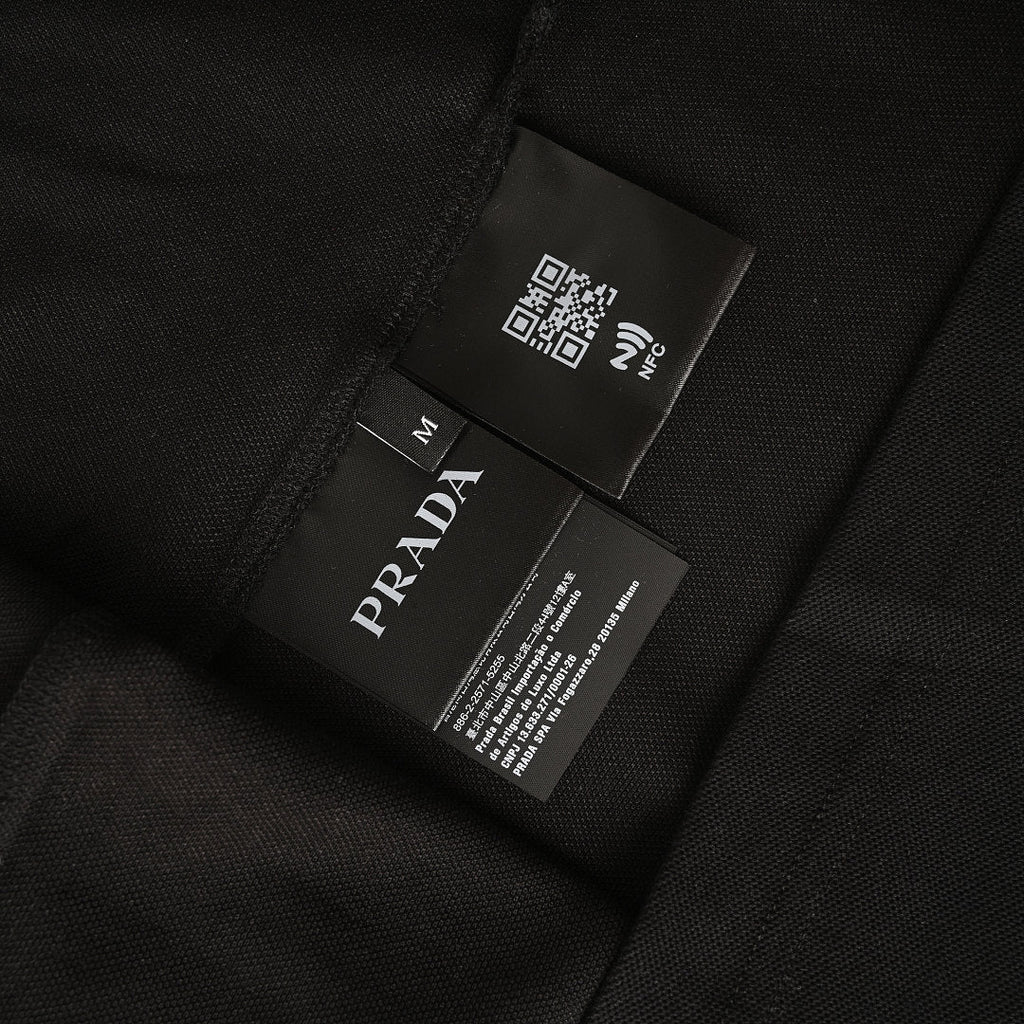 PRADA Short-Sleeve Polo Shirt with Black Stripe Detail