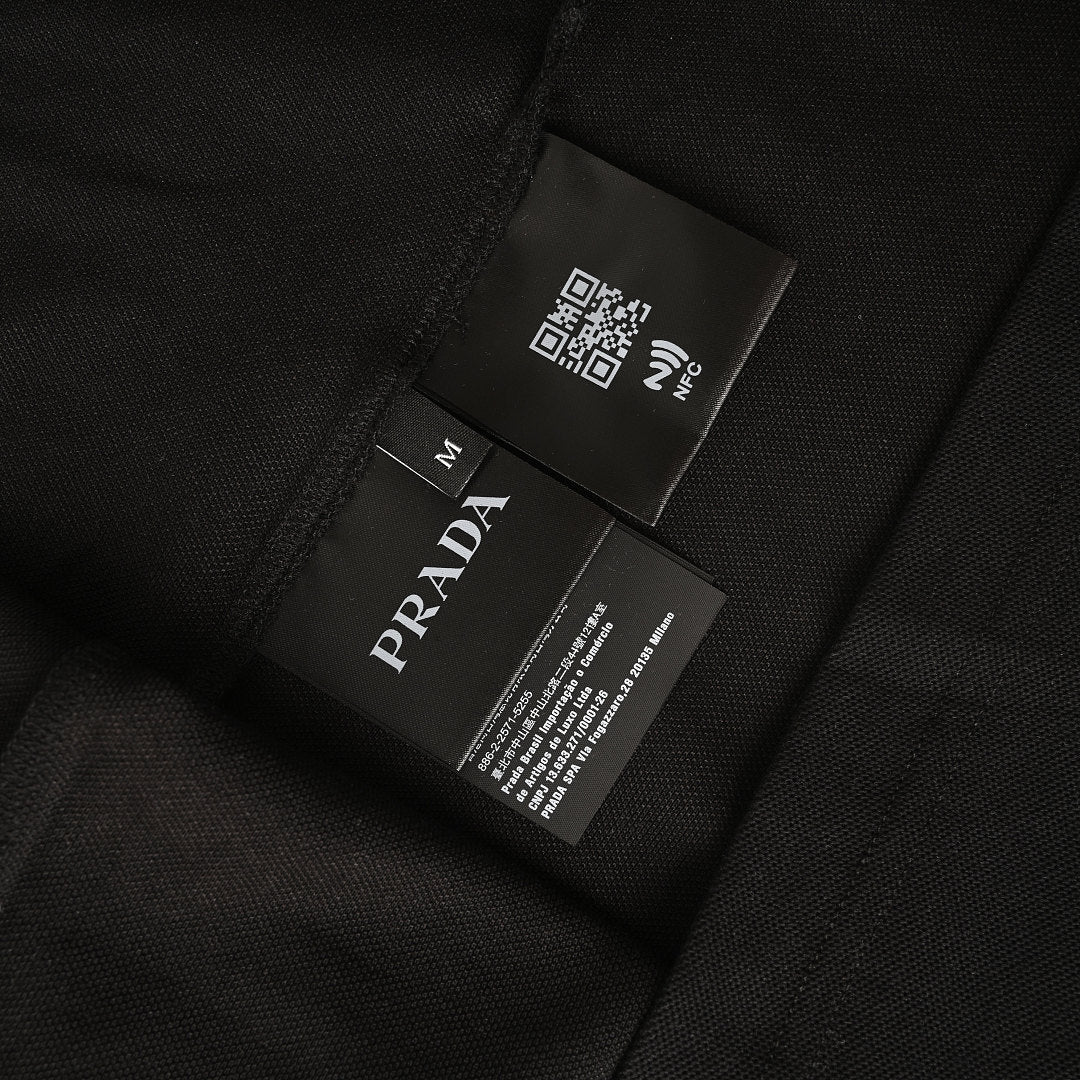 PRADA Short-Sleeve Polo Shirt with Black Stripe Detail