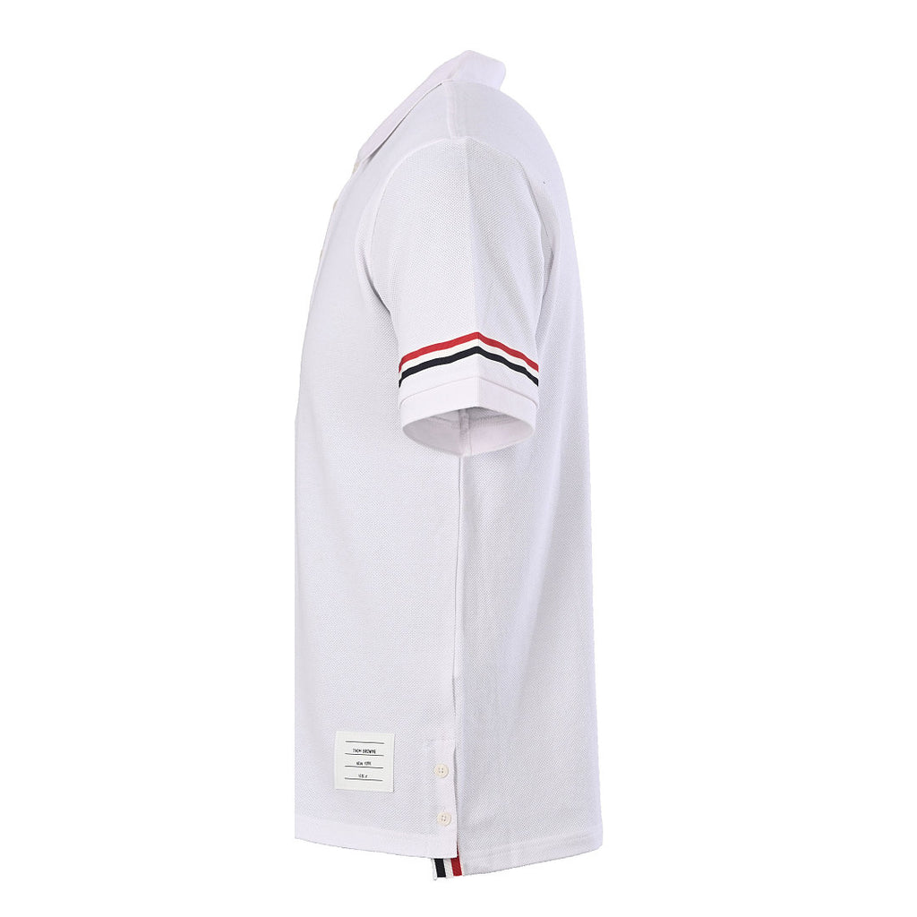 Thom Browne RWB Stripe Cuff Piqué Polo Shirt – White