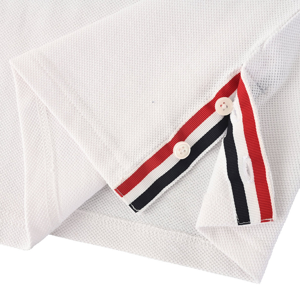 Thom Browne RWB Stripe Cuff Piqué Polo Shirt – White