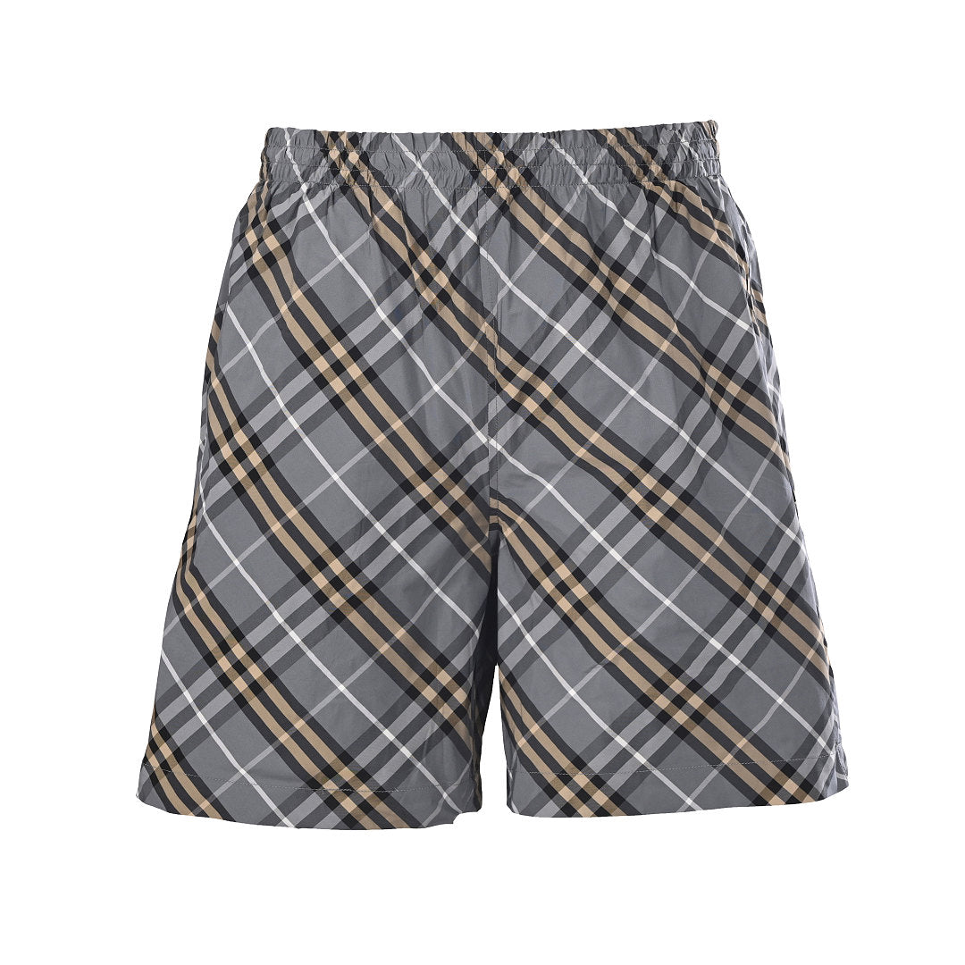 BURBERRY Grey-Green Twill Check Shorts