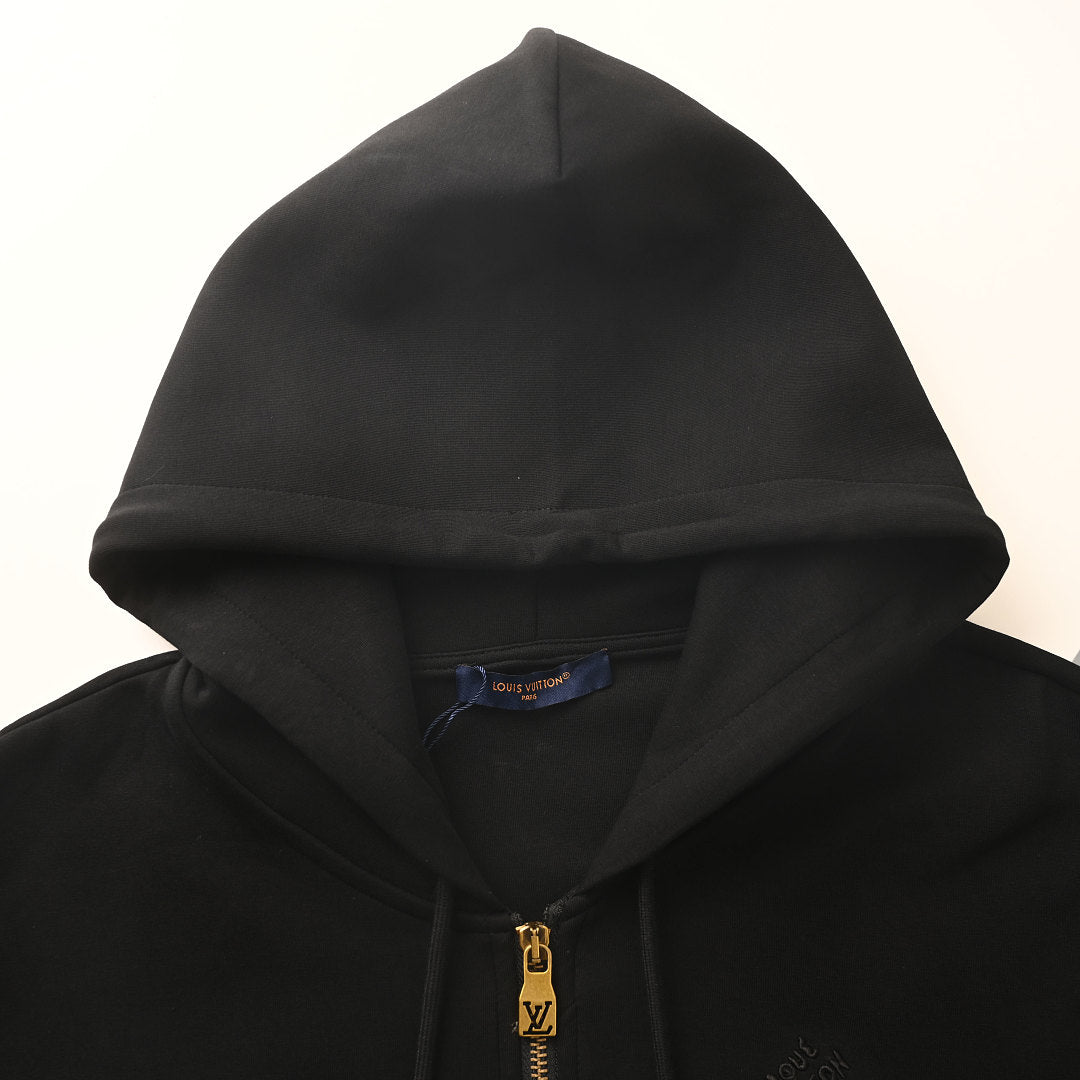 Louis Vuitton Pearl Drawstring Zip Hoodie — Black