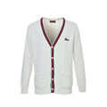 Gucci White Textured Knit V-Neck Cardigan with Tricolor Stripe Trim