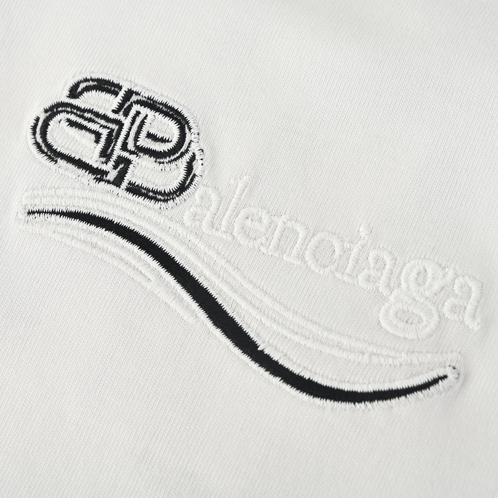 Balenciaga Crewneck T-Shirt – Multi-Layer Wave Embroidery
