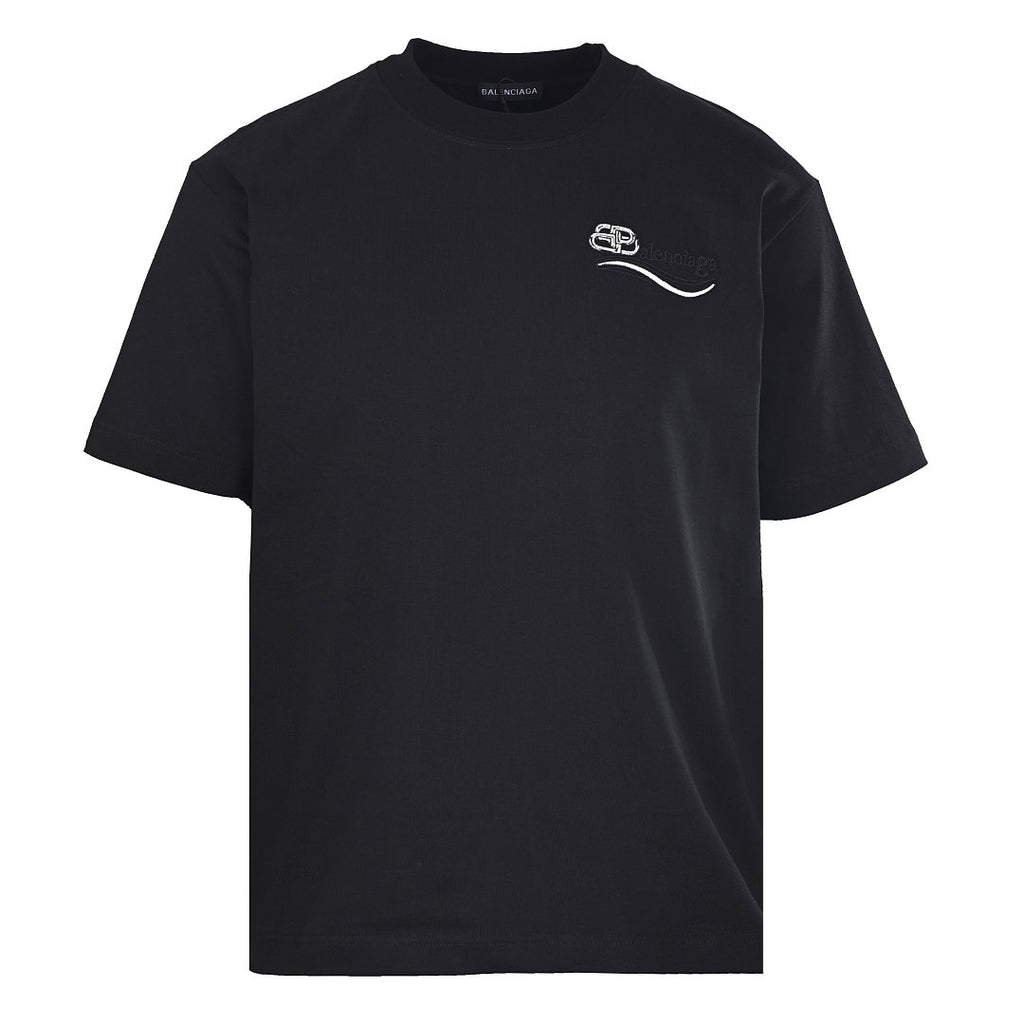 Balenciaga Crewneck T-Shirt – Multi-Layer Wave Embroidery