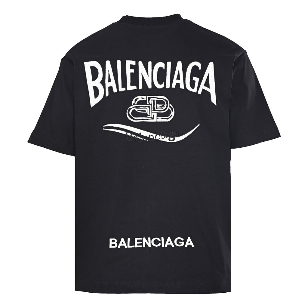 Balenciaga Crewneck T-Shirt – Multi-Layer Wave Embroidery