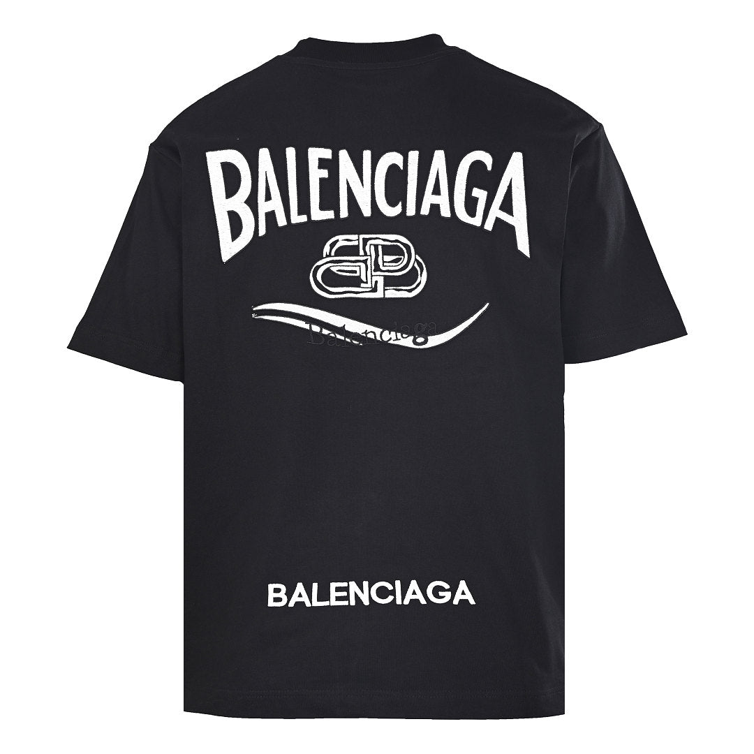 Balenciaga Crewneck T-Shirt – Multi-Layer Wave Embroidery