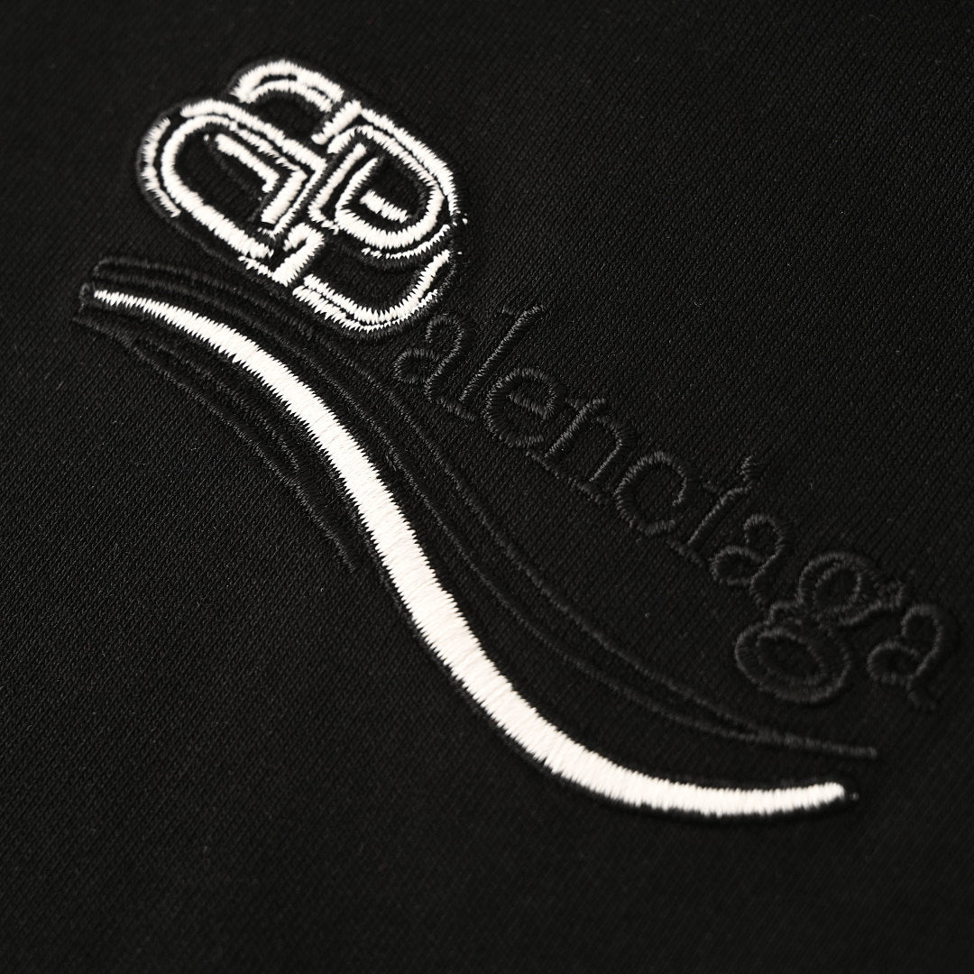 Balenciaga Crewneck T-Shirt – Multi-Layer Wave Embroidery