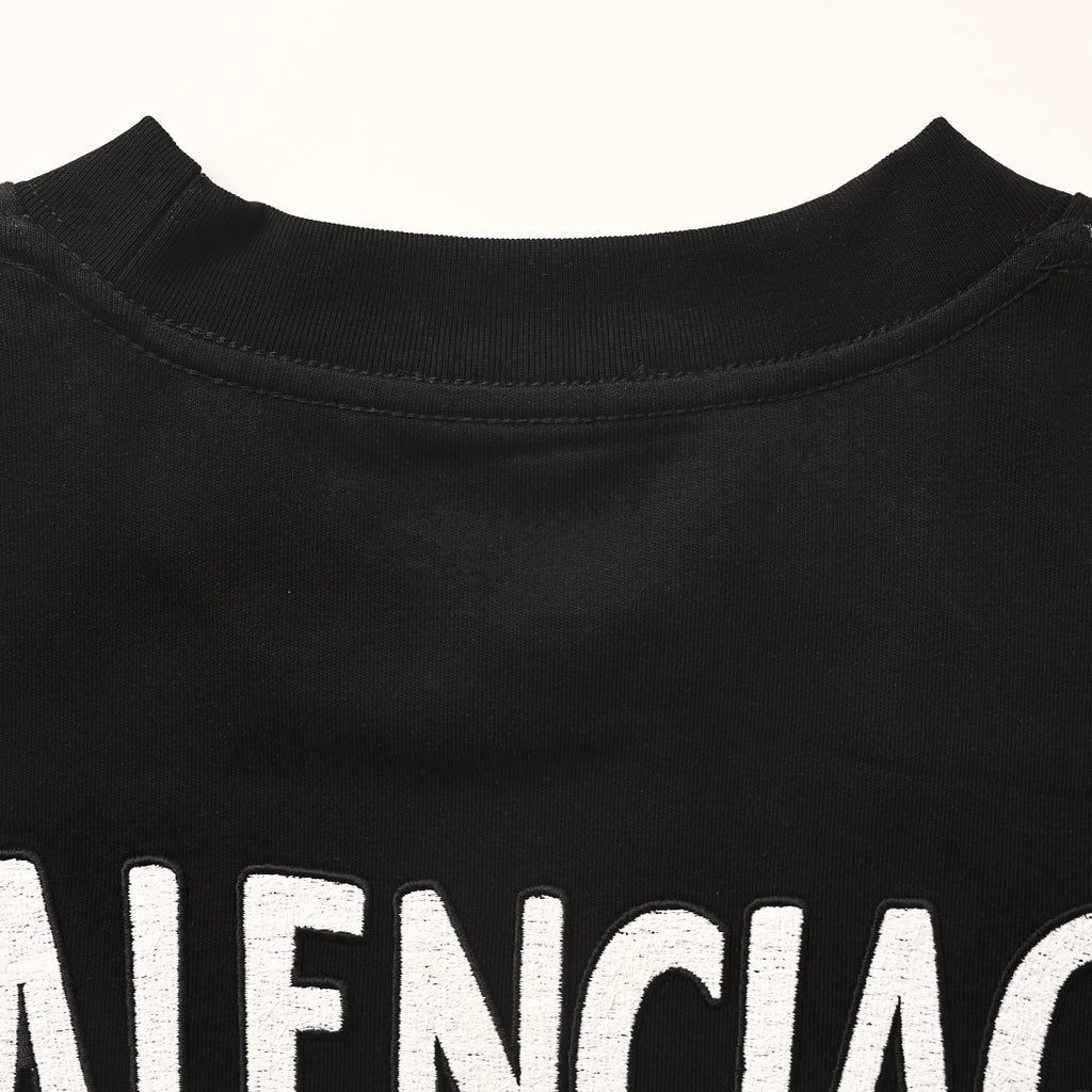 Balenciaga Crewneck T-Shirt – Multi-Layer Wave Embroidery