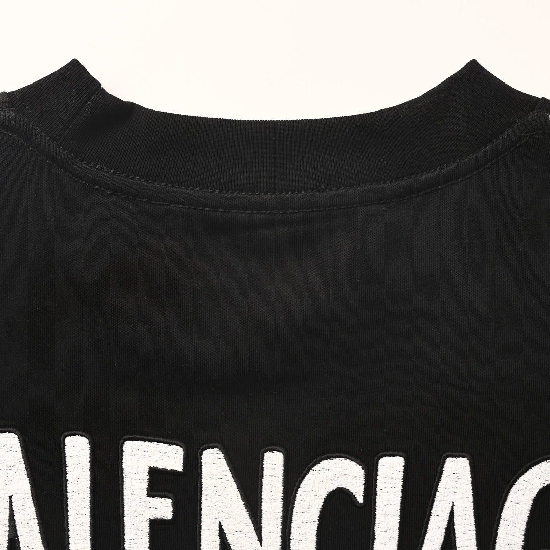 Balenciaga Crewneck T-Shirt – Multi-Layer Wave Embroidery