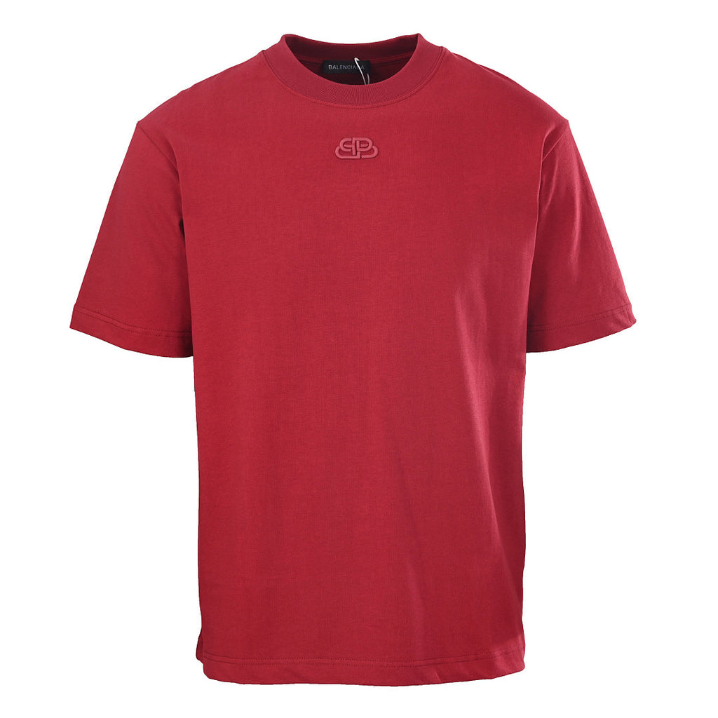 Balenciaga BB Buckle Logo Embroidered T-Shirt – Red