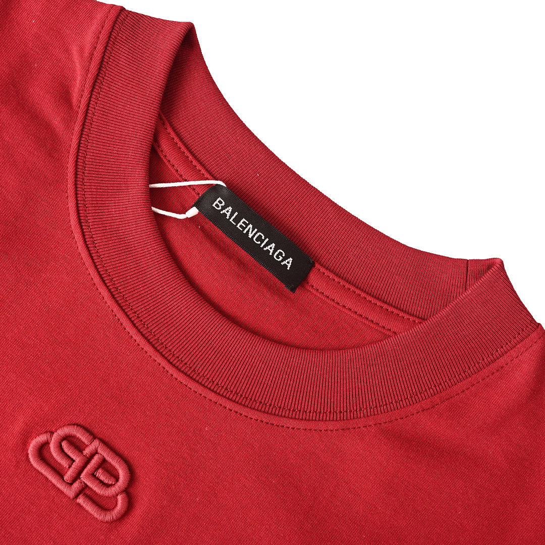 Balenciaga BB Buckle Logo Embroidered T-Shirt – Red