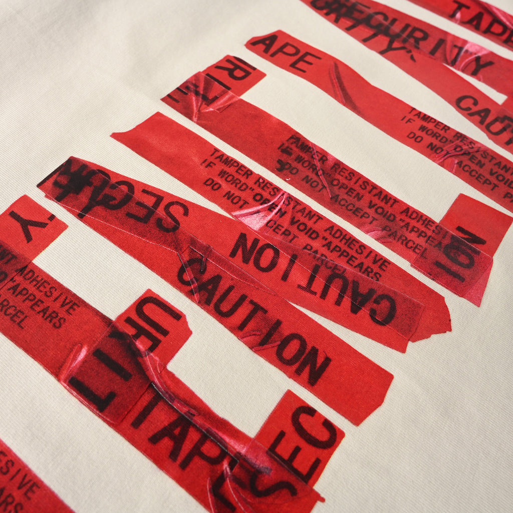 Balenciaga Red Caution Tape Logo T-Shirt – Beige