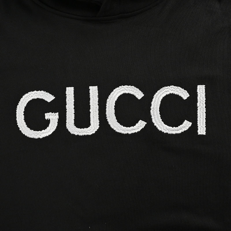 Gucci Black Heavyweight Cotton Hoodie with Raised-Letter Wordmark Print