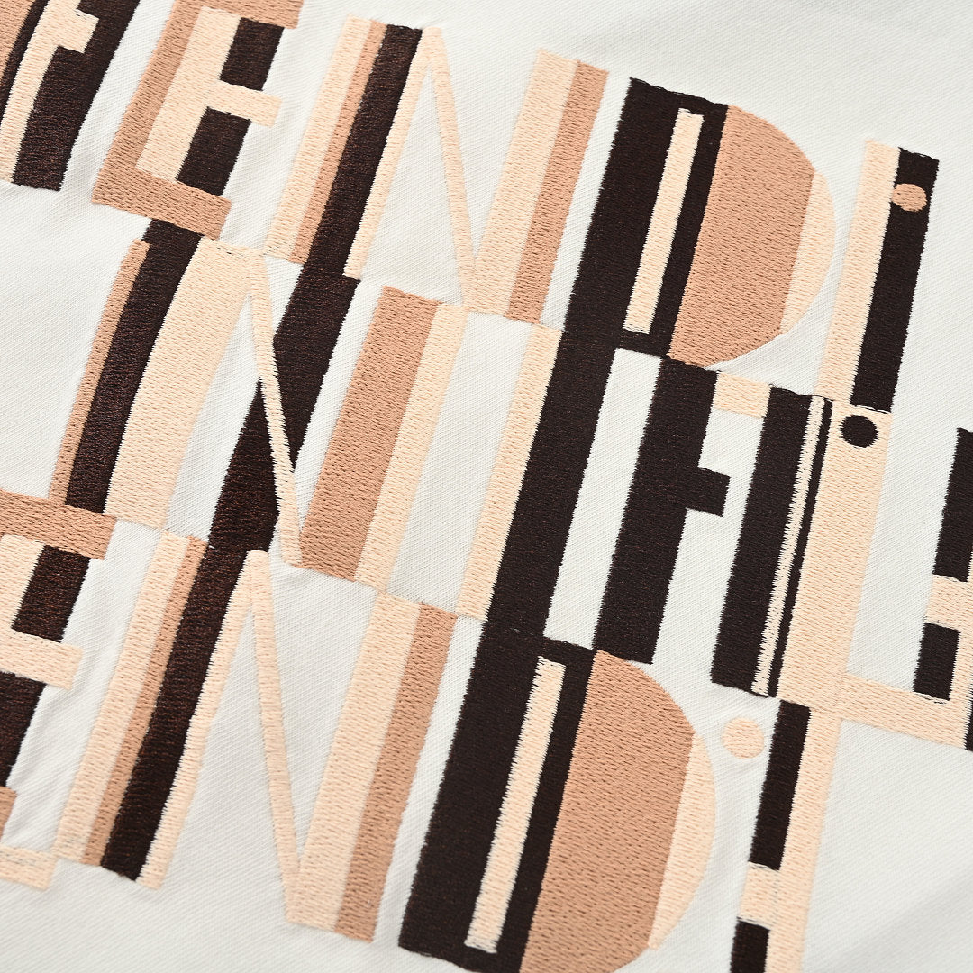 Fendi Roma Diagonal Embroidered Logo T-Shirt — Off-White