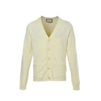 Gucci Ivory Fine Knit V-Neck Cardigan with Patch Pockets