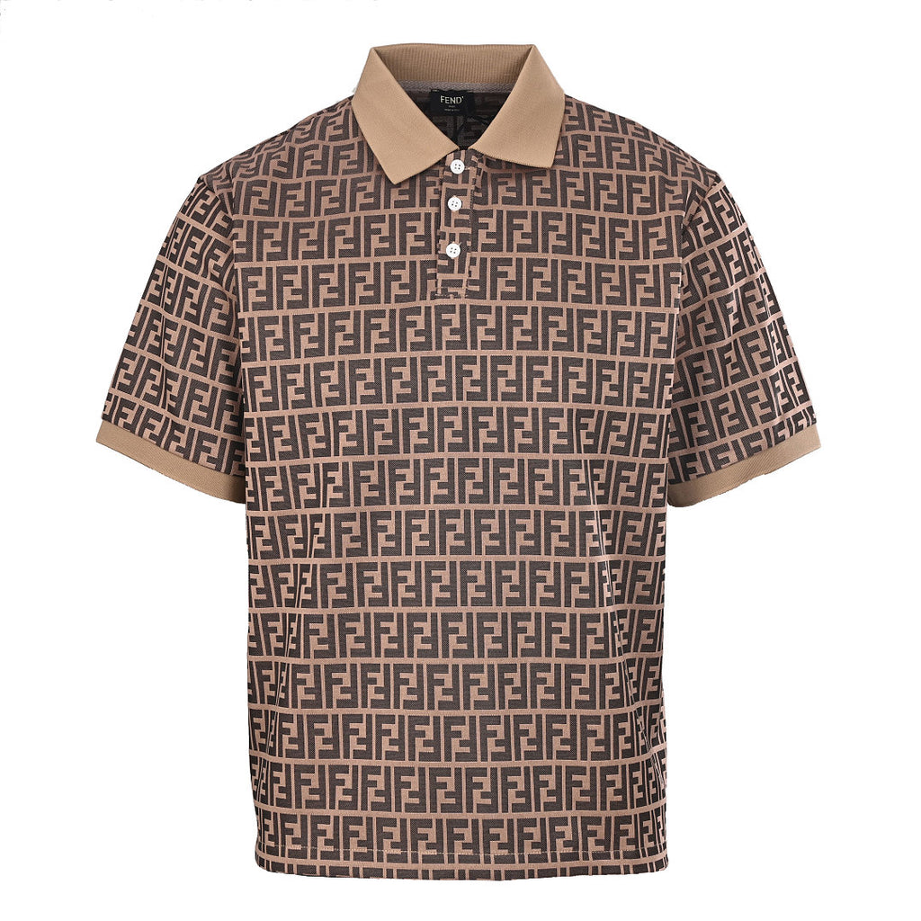 Fendi Roma All-Over FF Monogram Jacquard Polo Shirt — Brown