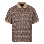 Fendi Roma All-Over FF Monogram Jacquard Polo Shirt — Brown