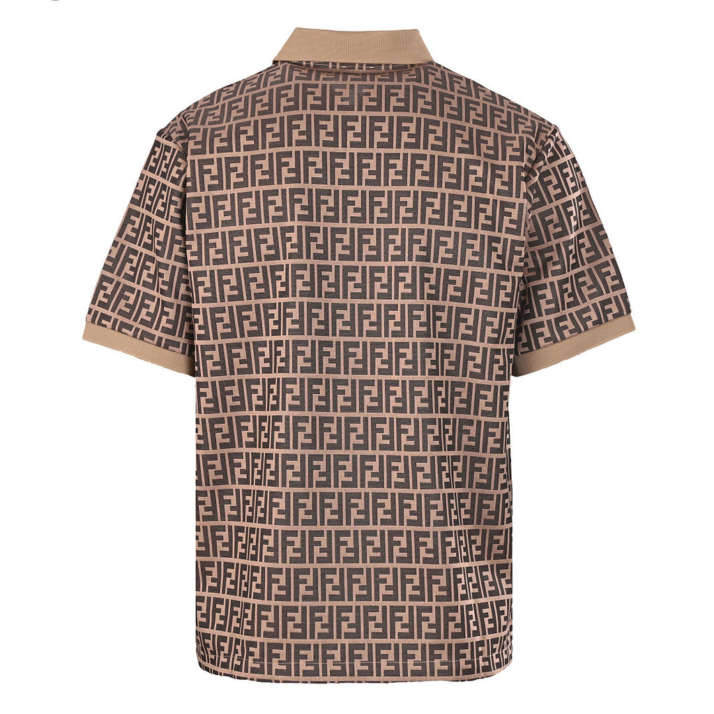 Fendi Roma All-Over FF Monogram Jacquard Polo Shirt — Brown