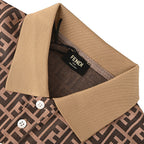 Fendi Roma All-Over FF Monogram Jacquard Polo Shirt — Brown