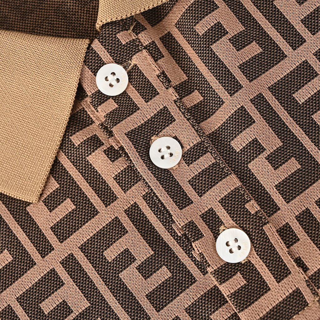 Fendi Roma All-Over FF Monogram Jacquard Polo Shirt — Brown