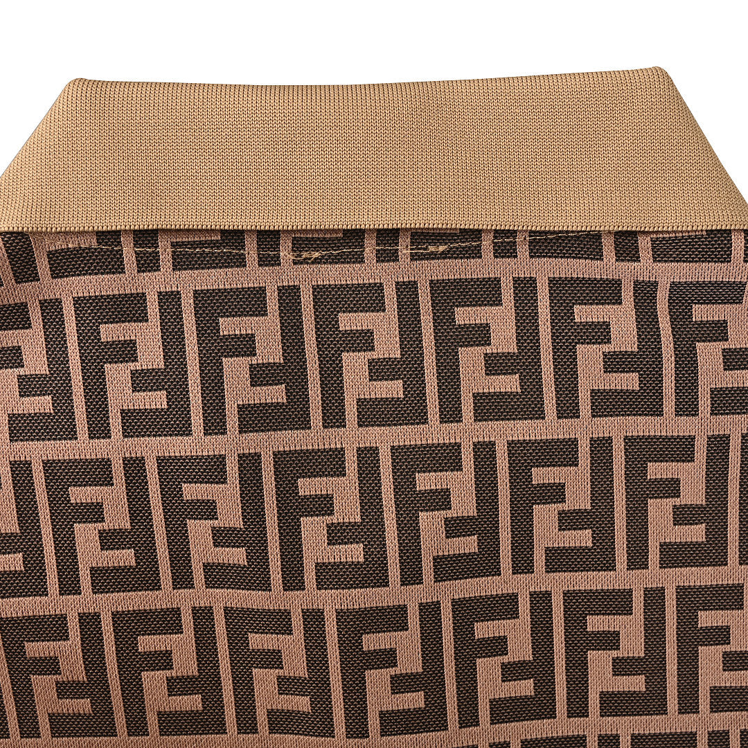 Fendi Roma All-Over FF Monogram Jacquard Polo Shirt — Brown