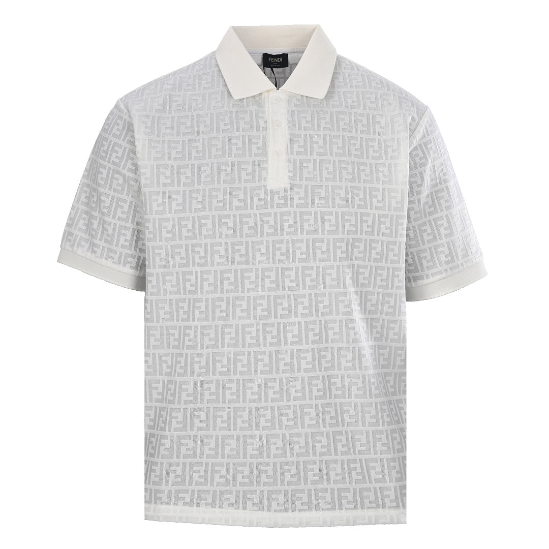 Fendi Roma All-Over FF Monogram Jacquard Polo Shirt — White