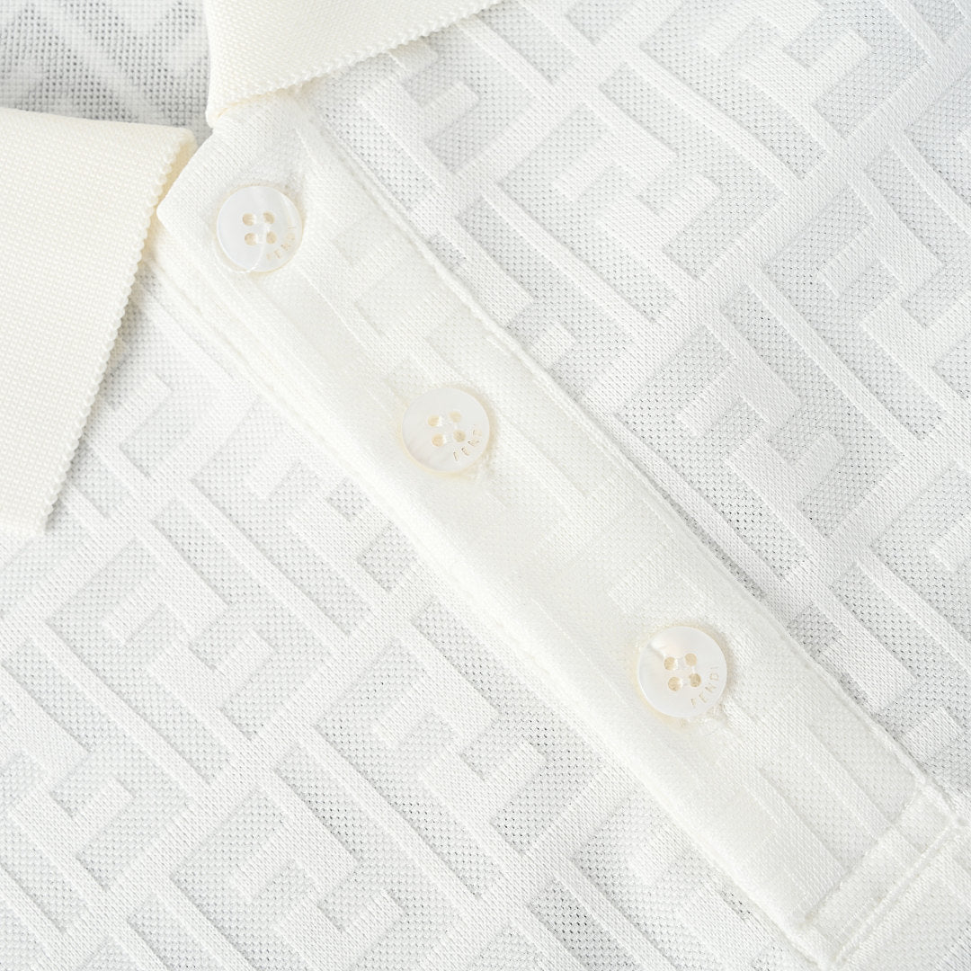 Fendi Roma All-Over FF Monogram Jacquard Polo Shirt — White
