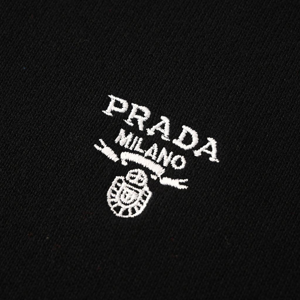 PRADA Embroidered Logo Short-Sleeve Knit Polo Shirt