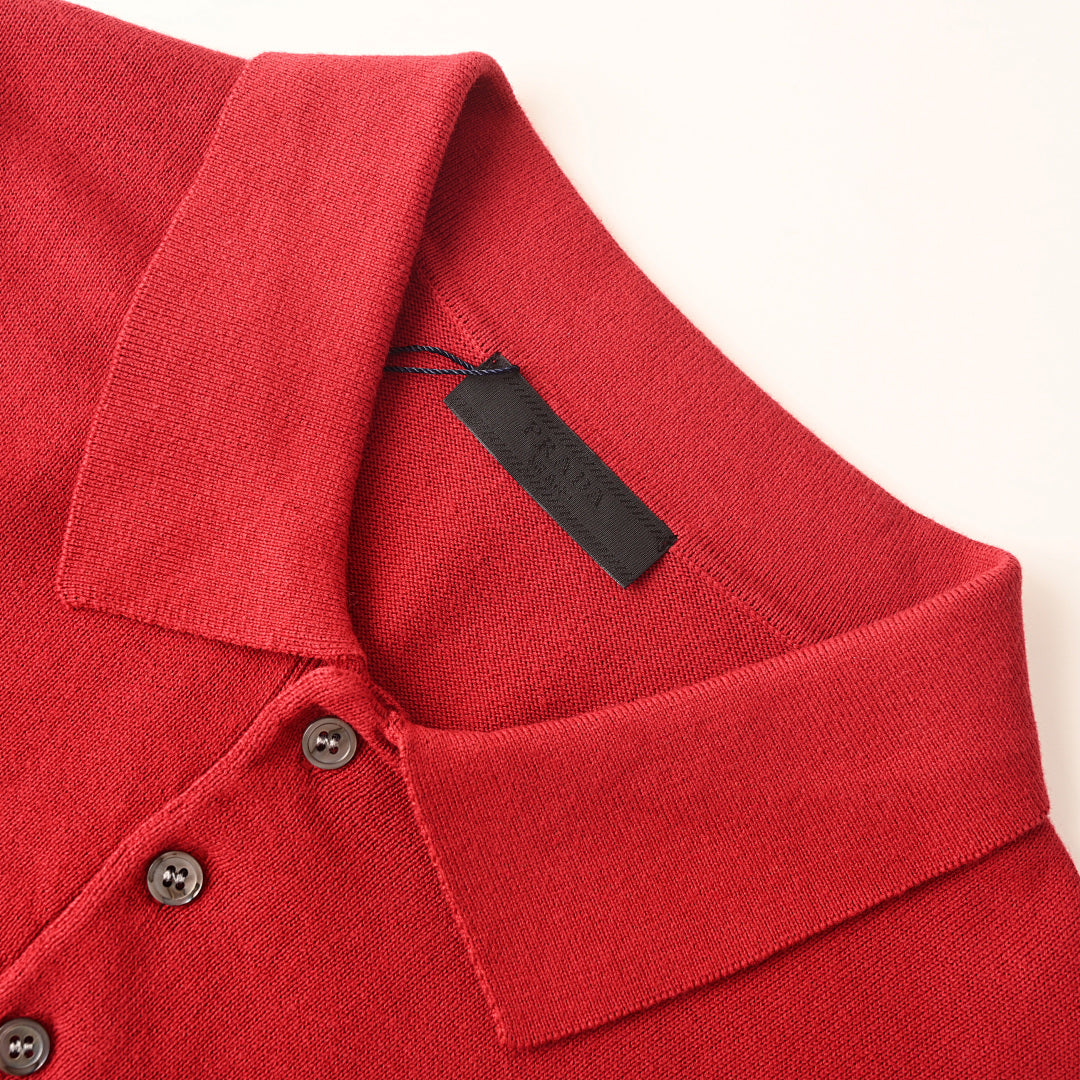 PRADA Embroidered Logo Knitted Polo Shirt
