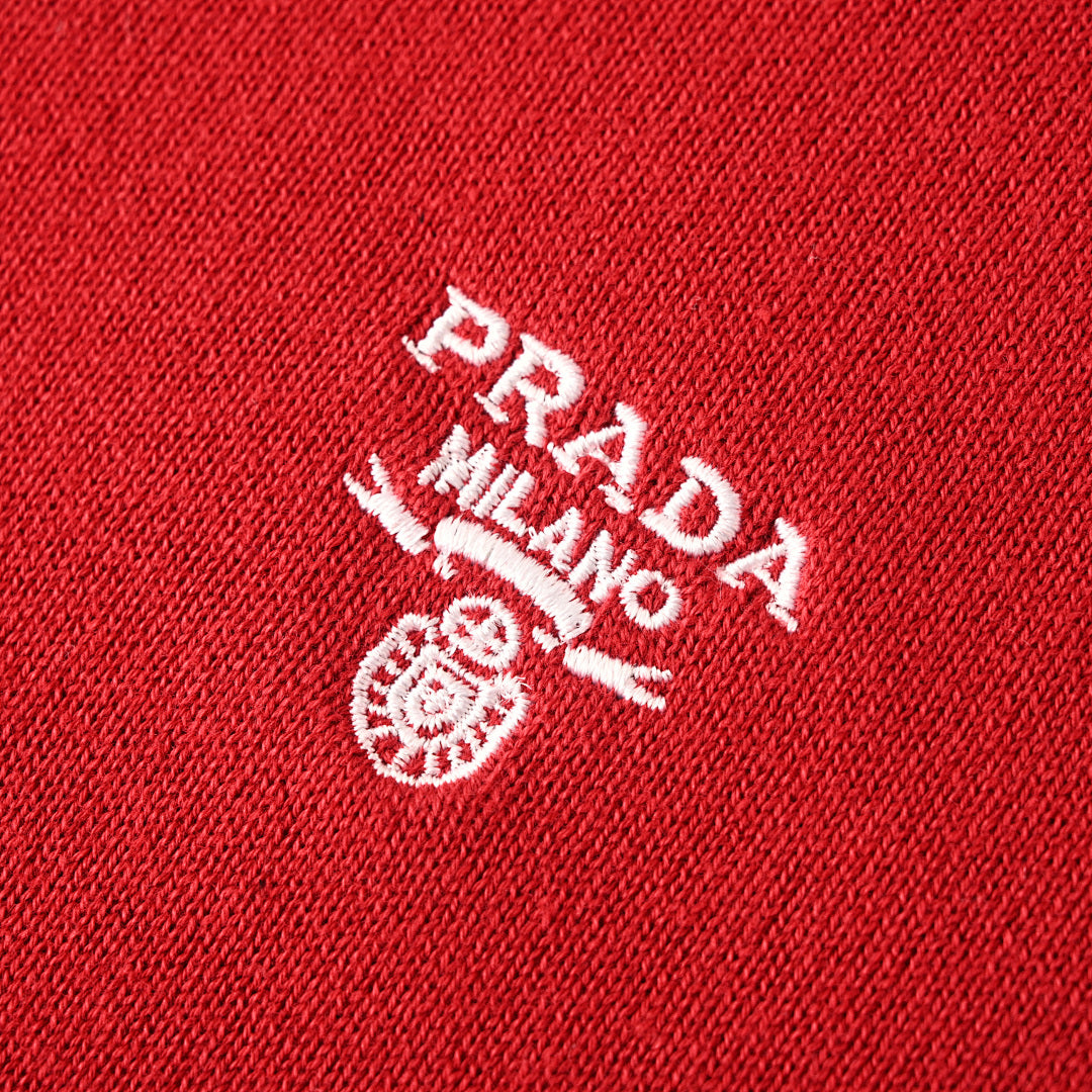 PRADA Embroidered Logo Knitted Polo Shirt