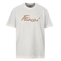 Fendi Roma Karligraphy Rose Gold Sequin Script T-Shirt — Off-White