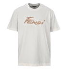 Fendi Roma Karligraphy Rose Gold Sequin Script T-Shirt — Off-White
