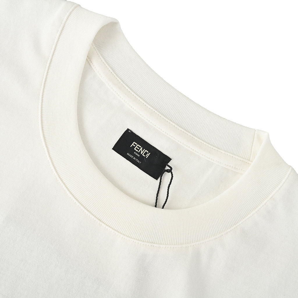 Fendi Roma Karligraphy Rose Gold Sequin Script T-Shirt — Off-White