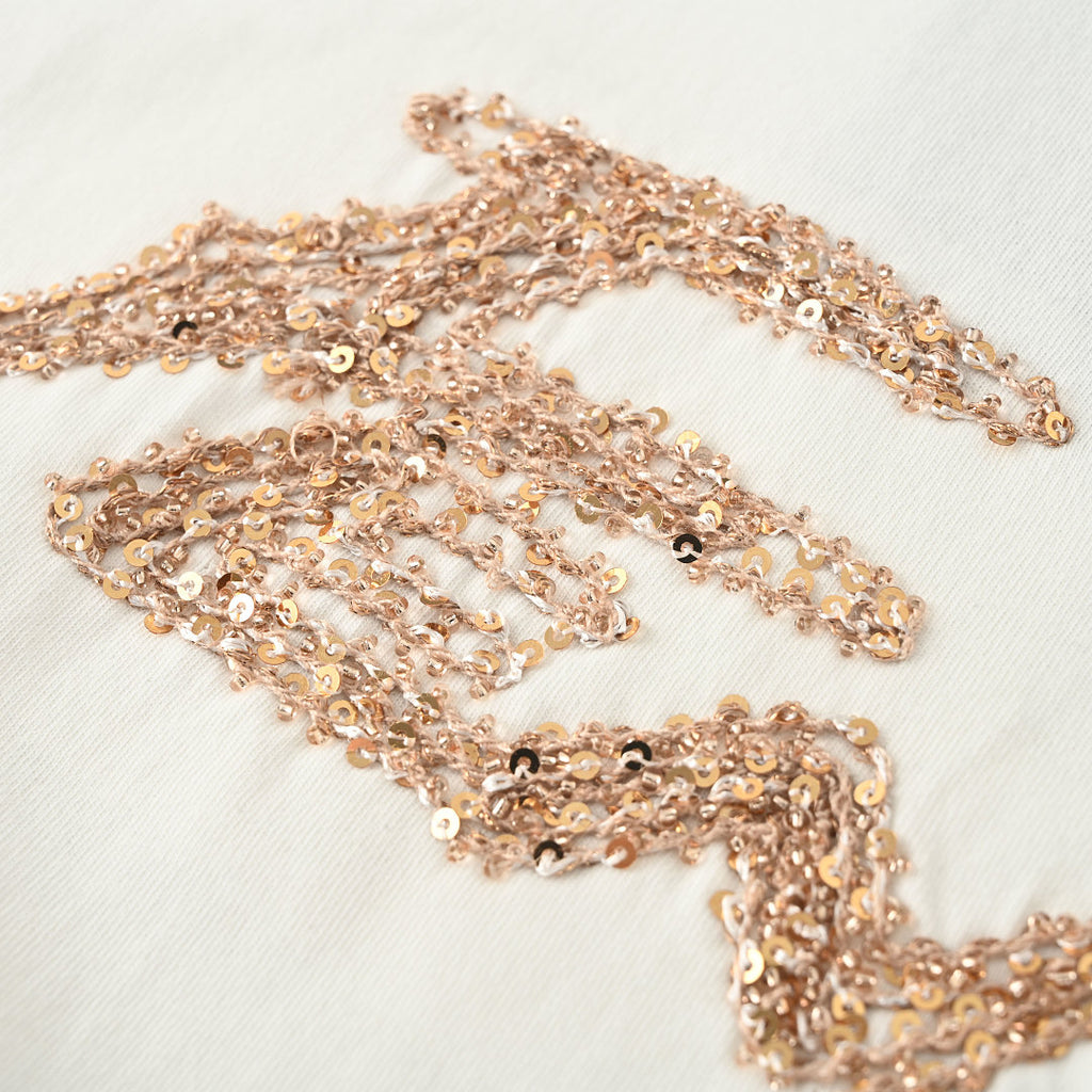 Fendi Roma Karligraphy Rose Gold Sequin Script T-Shirt — Off-White