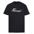 Fendi Roma Karligraphy Rose Gold Sequin Script T-Shirt — Off-Black