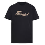 Fendi Roma Karligraphy Rose Gold Sequin Script T-Shirt — Off-Black