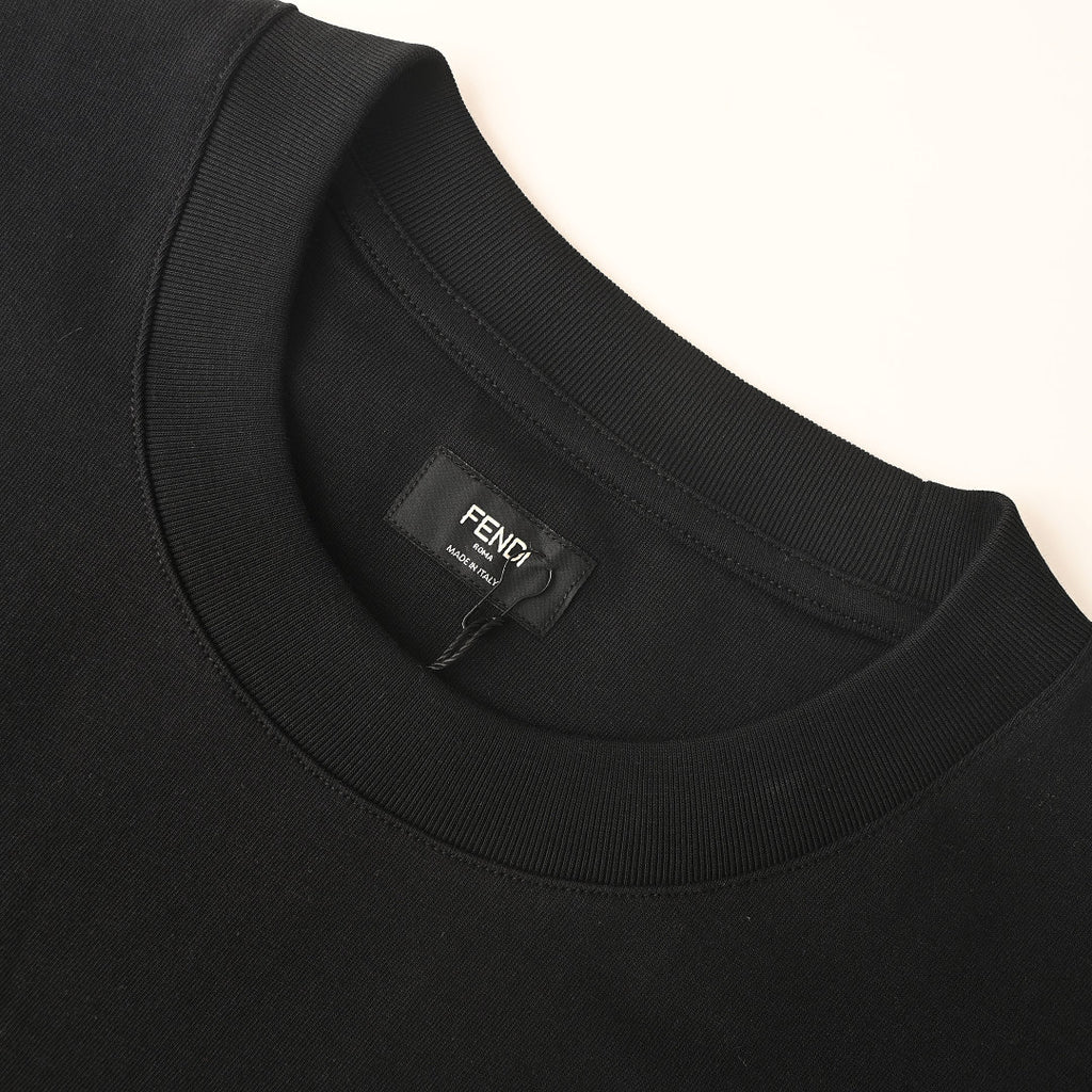 Fendi Roma Karligraphy Rose Gold Sequin Script T-Shirt — Off-Black