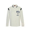 Gucci Ivory Long-Sleeve Polo with Collegiate Crest Graphic and Contrast Shoulder