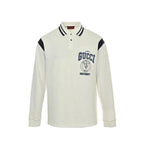 Gucci Ivory Long-Sleeve Polo with Collegiate Crest Graphic and Contrast Shoulder