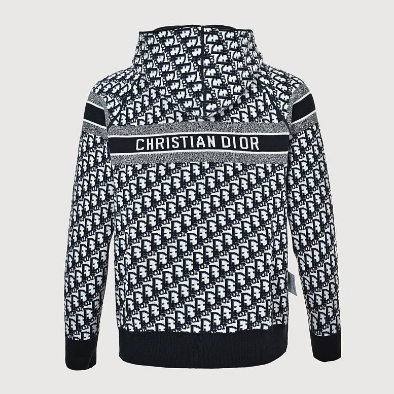 Dior Classic Monogram Reversible Wool-Cashmere Hooded Cardigan