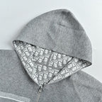 Dior Oblique Reversible Hooded Zip Jacket in Grey Cashmere Knit
