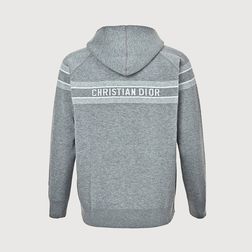 Dior Oblique Reversible Hooded Zip Jacket in Grey Cashmere Knit